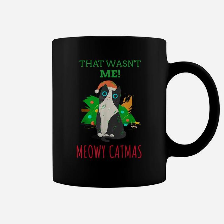 That Wasn't Me Meowy Catmas Funny Cat Cute Christmas Coffee Mug