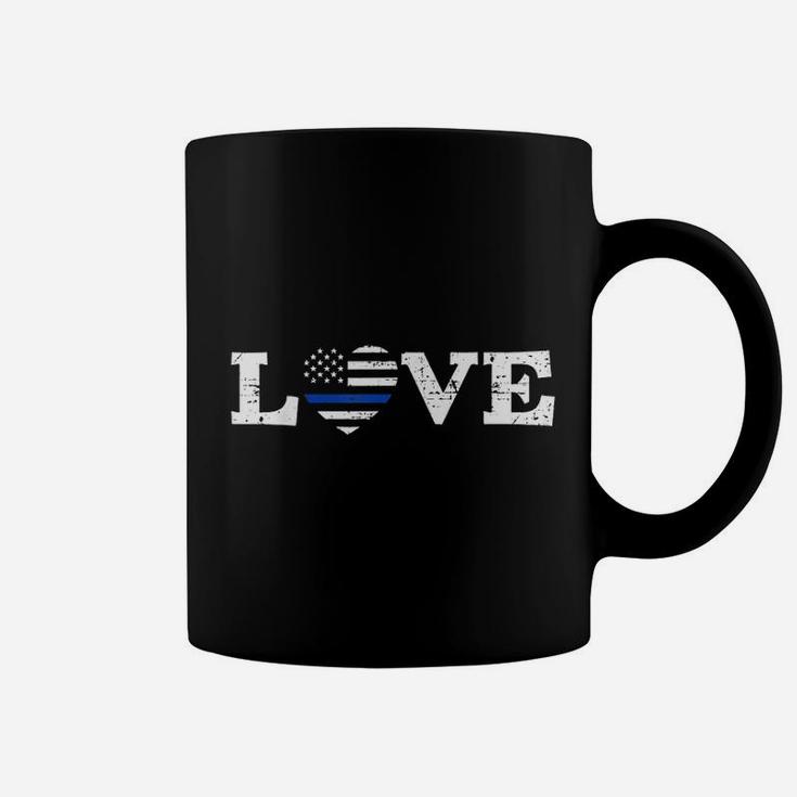 Thin Blue Line Police Officer Love American Flag Coffee Mug