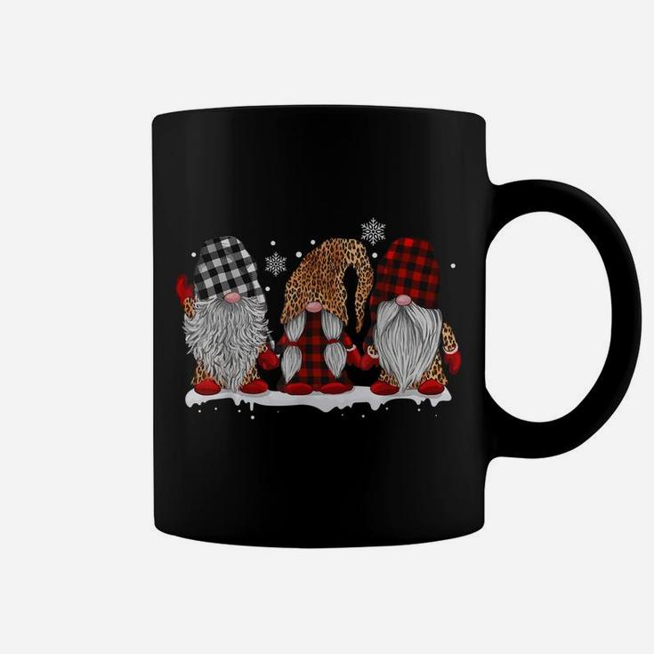Three Gnomes In Leopard Printed Buffalo Plaid Christmas Gift Coffee Mug