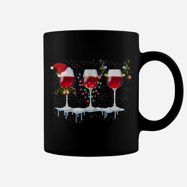 Three Red Wine Glass Christmas Santa Funny Hat Xmas Gift Sweatshirt Coffee Mug