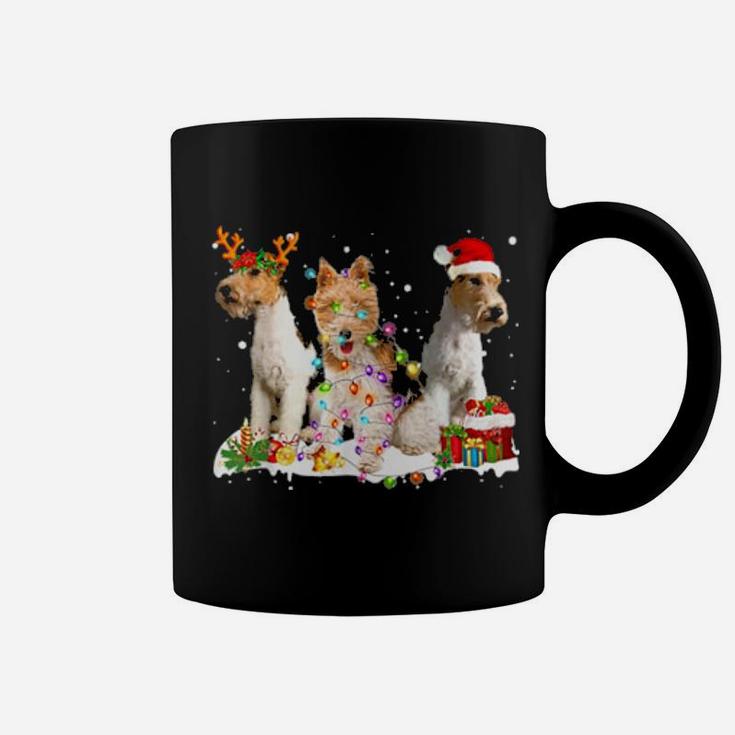 Three Wired Haired Fox Terriers Xmas Coffee Mug