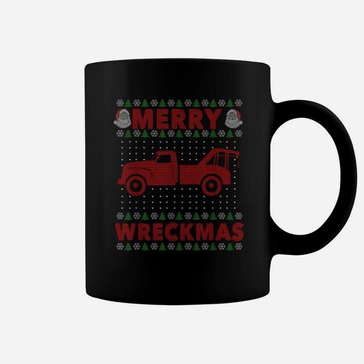 Tow Truck Driver Gifts Funy Ugly Christmas Merry Wreckmas Coffee Mug