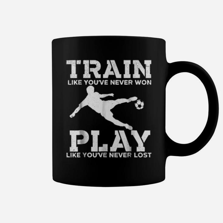 Train To Win Distressed Football Motivational Soccer Coffee Mug