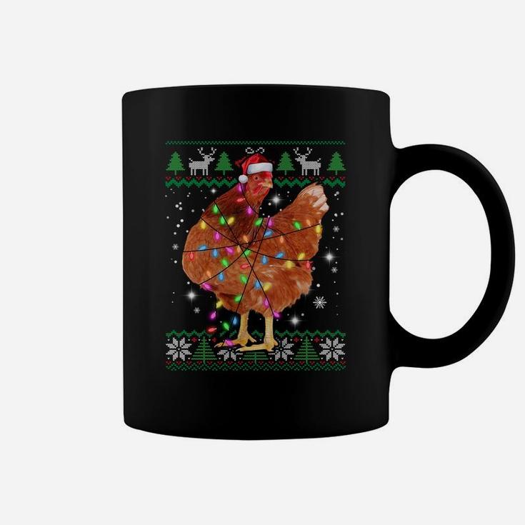 Ugly Christmas Chicken Santa Hat Lights Sweater Xmas Gift Sweatshirt Coffee Mug