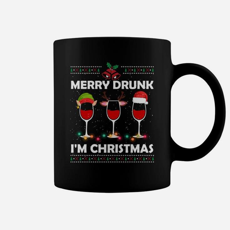 Ugly Christmas Drinking Wine - Merry Drunk I'm Christmas Sweatshirt Coffee Mug