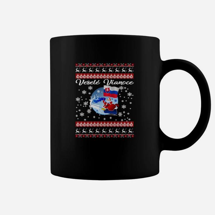 Ugly Christmas Tee mit Weihnachtspullover-Design & Weltkarte, Schwarzes Tassen