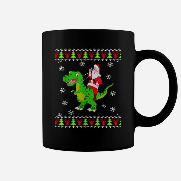 Ugly Sweater Santa Riding Dinosaur Christmas Rex Coffee Mug