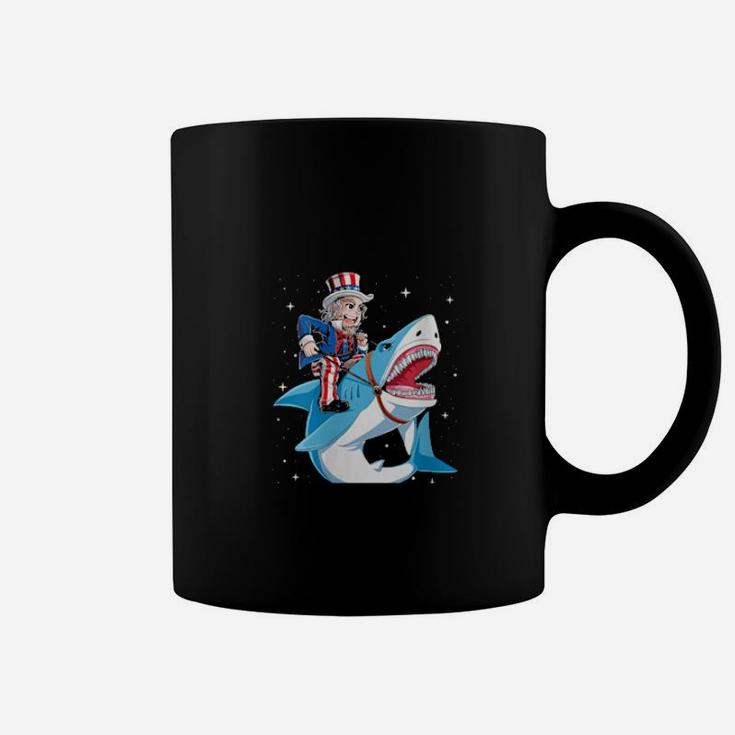 Uncle Sam Riding Shark 4Th Of July American Flag Coffee Mug