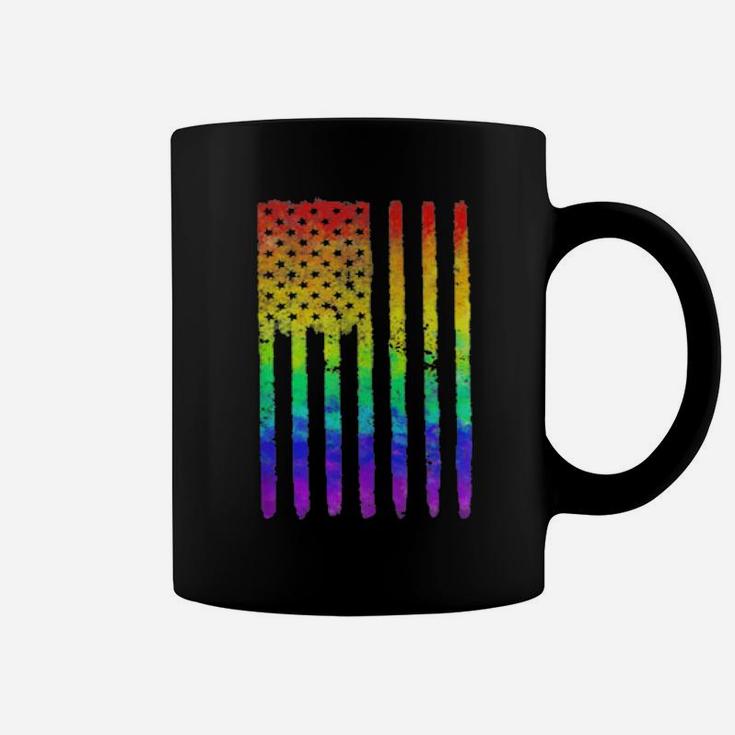 Unique Distressed Rainbow American Flag Gay Pride Patriot Us Coffee Mug