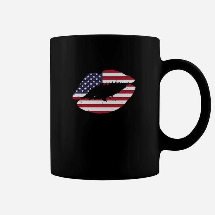 Usa Lips Kiss American Flag United States Pride 4Th Of July Coffee Mug