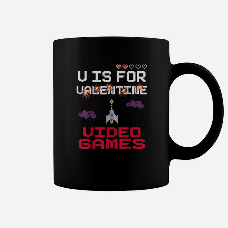 V Is For Video Games Funny Valentines Day Gamer Coffee Mug