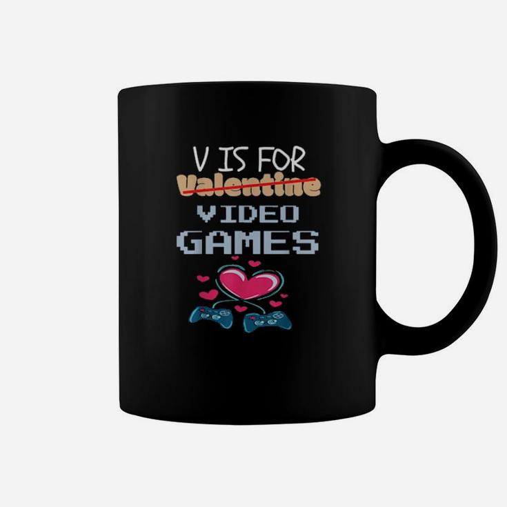 V Is For Video Games Valentines Day Gamer Boy Coffee Mug