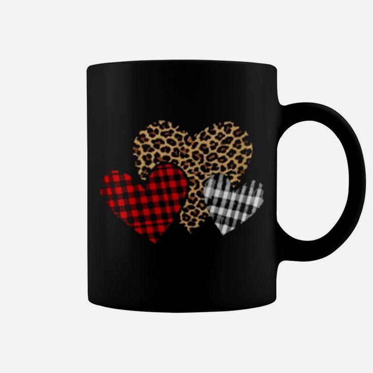 Valentines 3 Hearts Buffalo Plaid Leopard Mom Grandmother Coffee Mug