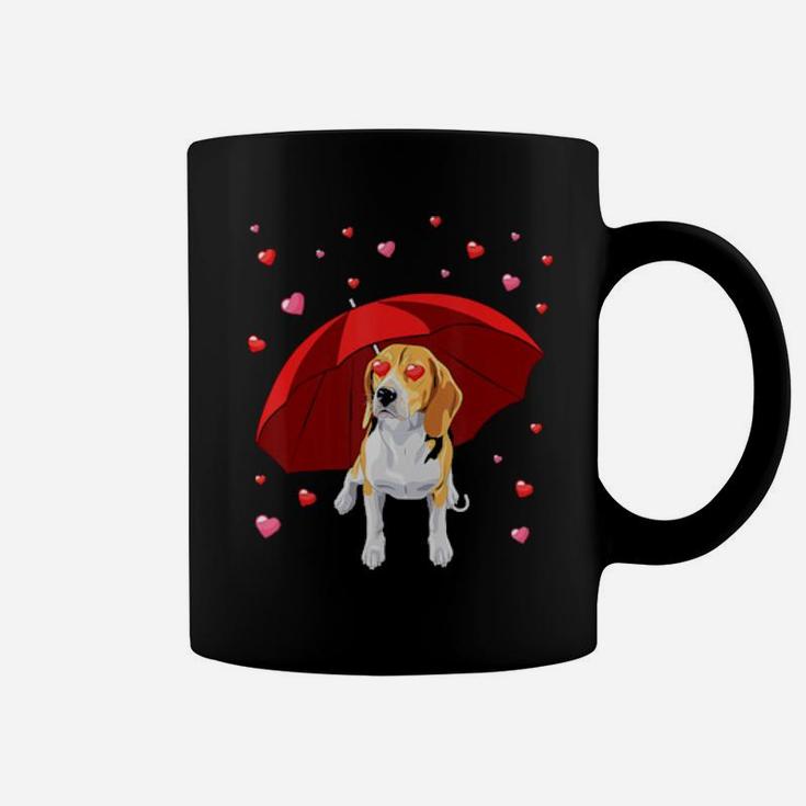 Valentines Beagle Dog Raining Hearts Valentine's Day Coffee Mug