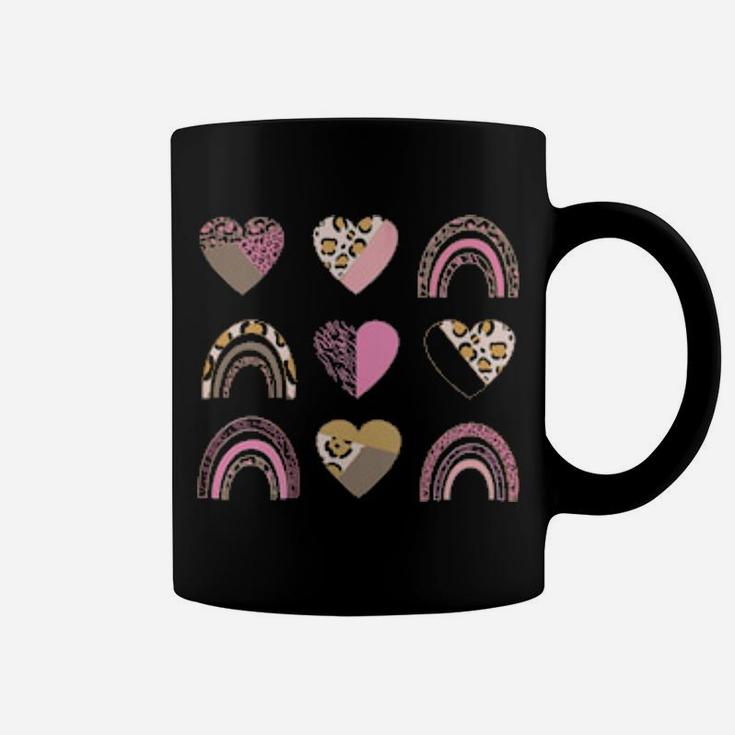 Valentine's Hearts Leopard Print Pink Rainbow Aesthetic Coffee Mug