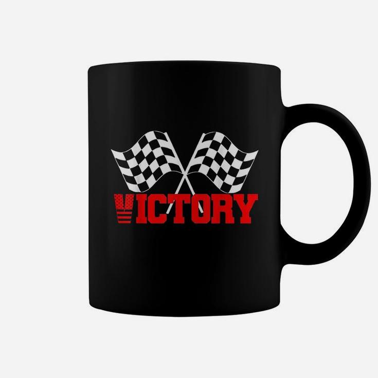 Victory Checkered Red N White Flag Race Car Coffee Mug