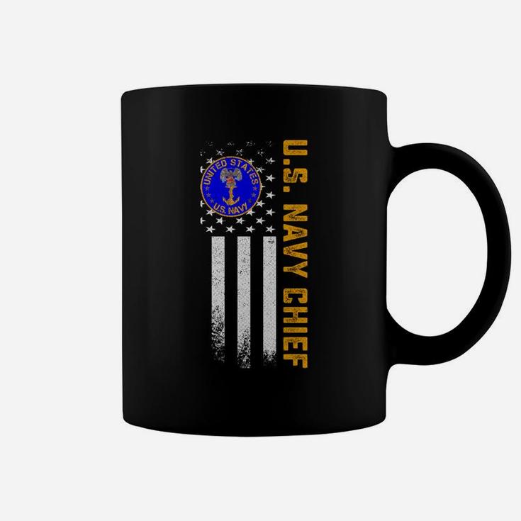 Vintage American Flag Proud Us Navy Chief Veteran Military Coffee Mug