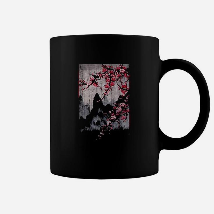 Vintage Cherry Blossom Woodblock Japanese Graphical Art Coffee Mug