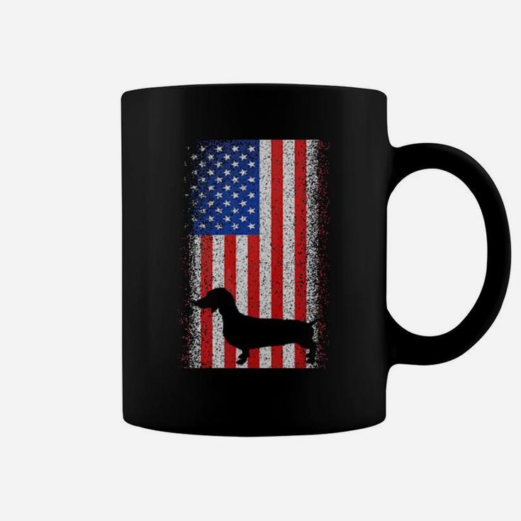 Vintage Dachshund America Flag Patriotic 4Th Of July Gift Coffee Mug