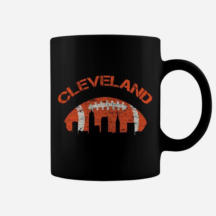 Vintage Downtown Ohio Cleveland Skyline Football Present Coffee Mug