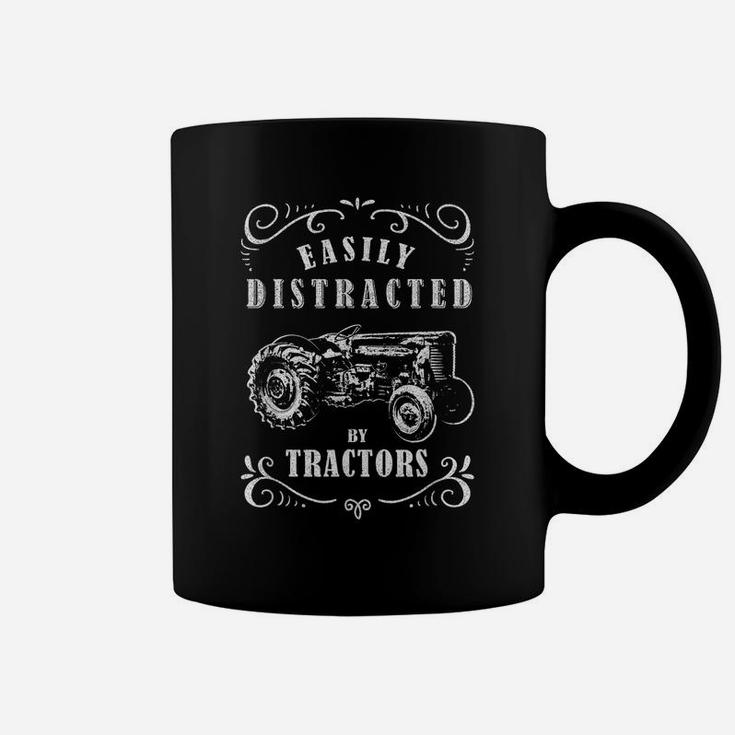 Vintage Funny Graphic Easily Distracted By Tractors Tshirt Coffee Mug