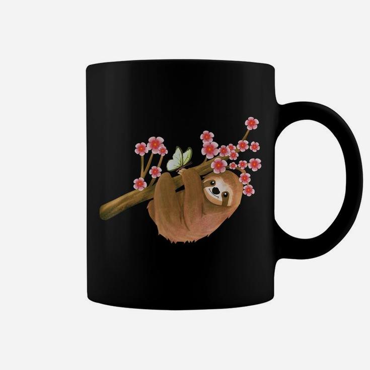 Vintage Sloth Shirt Japanese Cherry Blossom Flower Sakura Coffee Mug