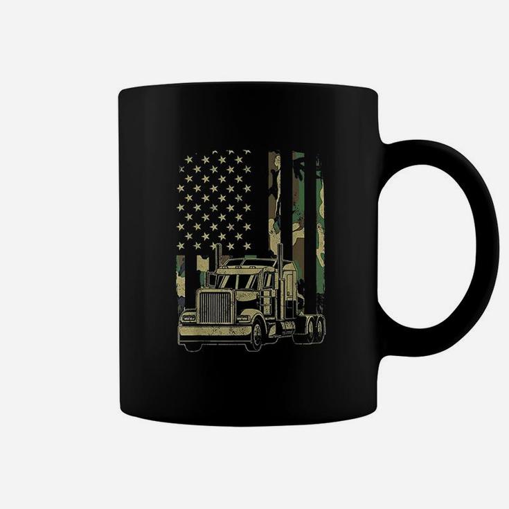 Vintage Trucker Camouflage American Flag Truck Driver Coffee Mug