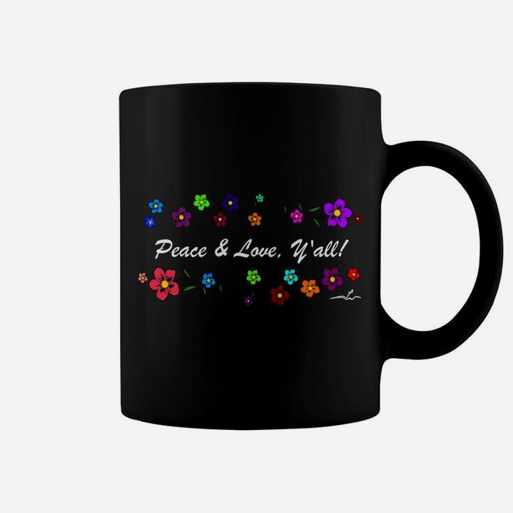 Virginia Wright Peace & Love, Y’All White Text & Flowers Sweatshirt Coffee Mug