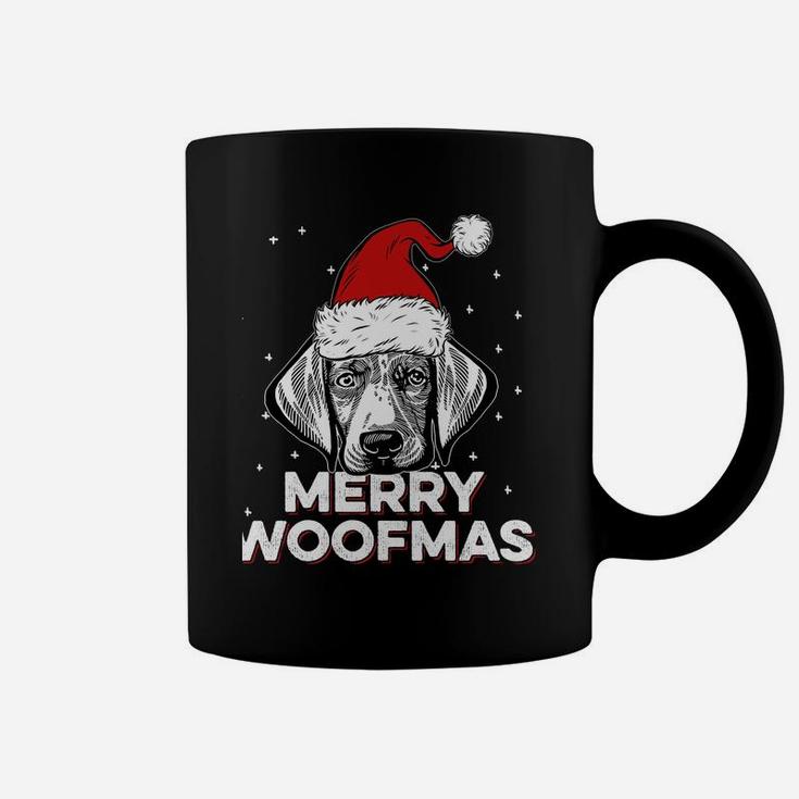 Weimaraner Wearing Christmas Santa Hat | Merry Woofmas Sweatshirt Coffee Mug
