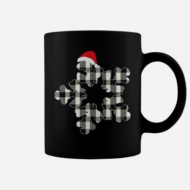 White & Black Christmas Buffalo Plaid Snowflakes Santa Hat Coffee Mug