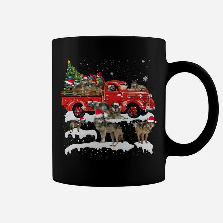 Wolf Riding Red Truck Merry Christmas X-Mas Ugly Gift Coffee Mug
