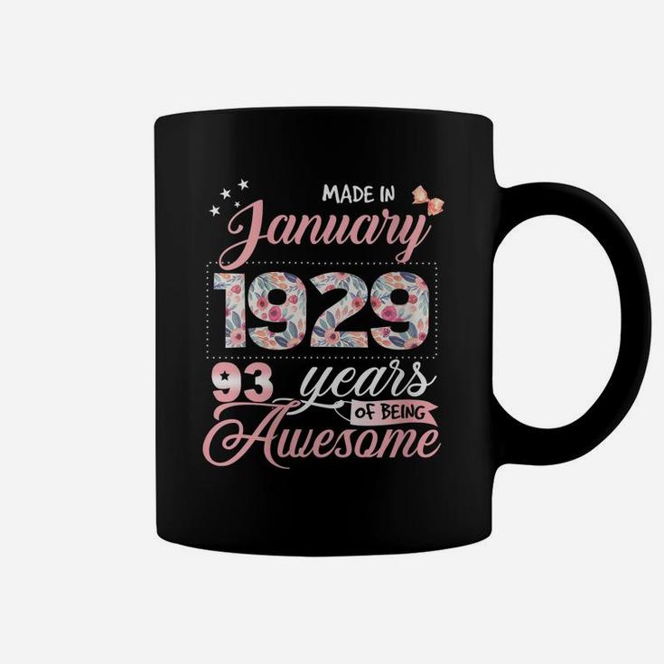 Womens 93Rd Birthday Floral Gift For Womens Born In January 1929 Coffee Mug