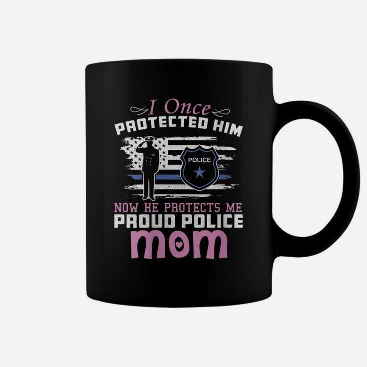 Womens American Police Thin Blue Line Gift  Proud Mom Coffee Mug