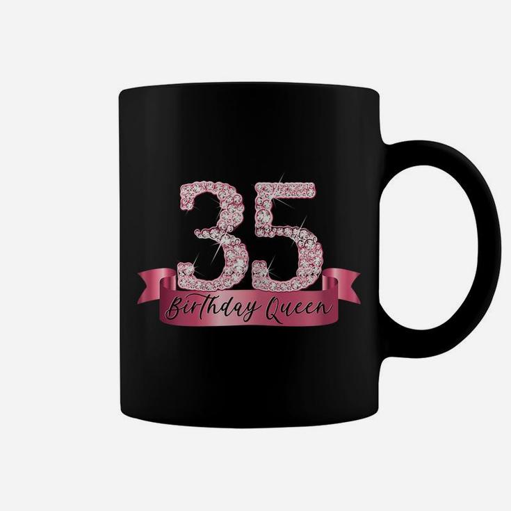 Womens Birthday Queen I Pink 35Th Number & Ribbon Banner Outfit Coffee Mug