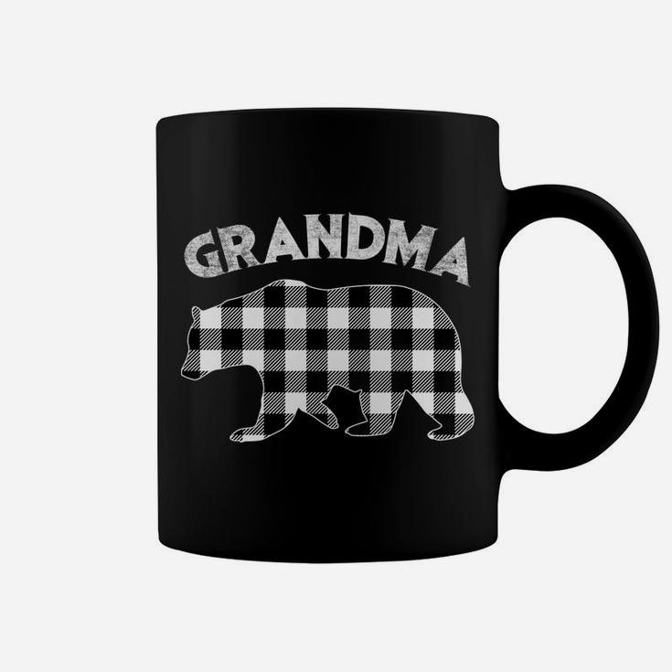 Womens Black And White Buffalo Plaid Grandma Bear Christmas Pajama Coffee Mug