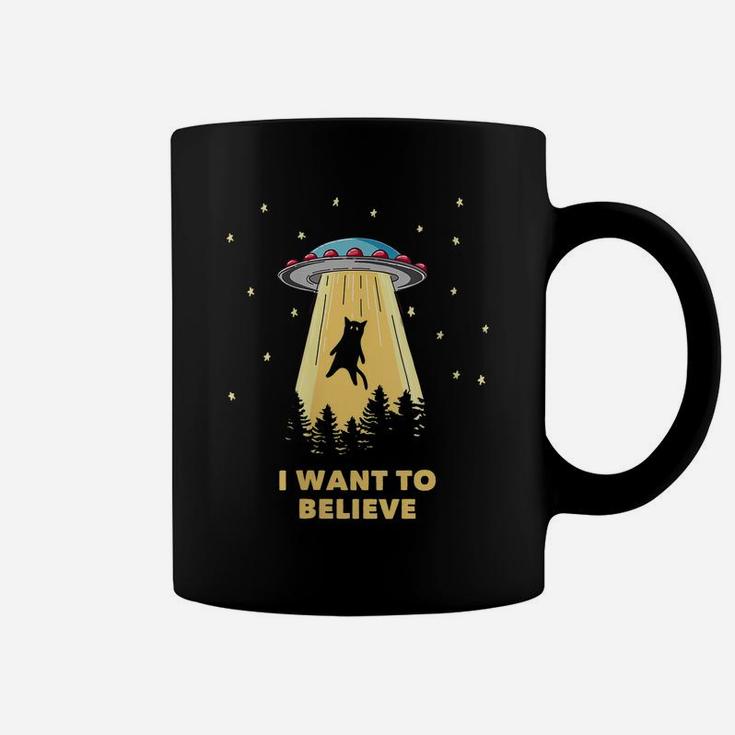 Womens Cat Alien Abduction - I Want To Believe Ufo Coffee Mug