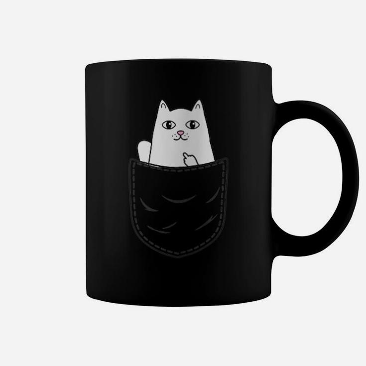 Womens Cat Middle Finger Pocket Funny Cat Coffee Mug