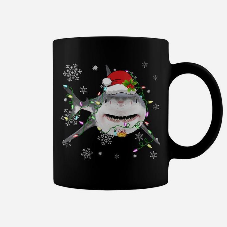 Womens Christmas Lights Shark Lover Funny Santa Hat Xmas Family Coffee Mug