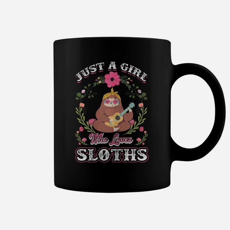 Womens Cute Colorful Pink Flower Sloths Lover Coffee Mug