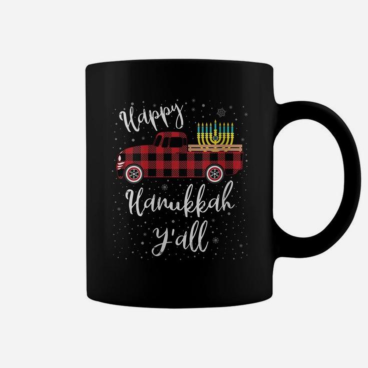 Womens Funny Buffalo Plaid Happy Hanukkah Y'all Red Truck Gift Coffee Mug