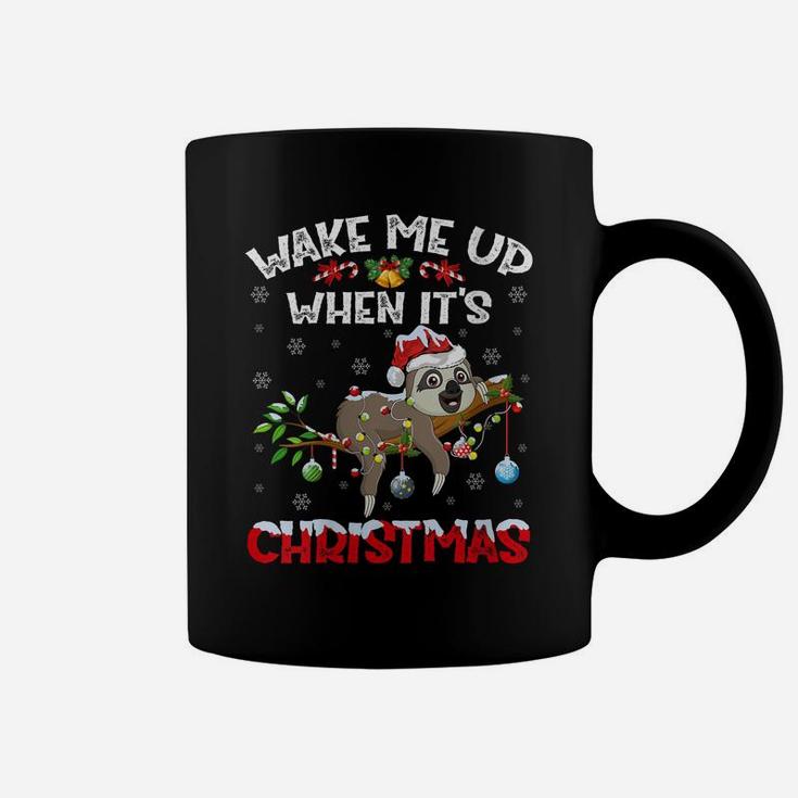 Womens Funny Santa Hat Wake Me Up When It's Christma Sloth Coffee Mug