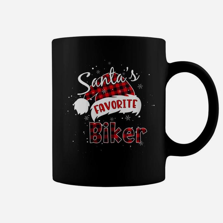 Womens Funny Santa's Favorite Biker Christmas Plaid Buffalo Xmas Coffee Mug