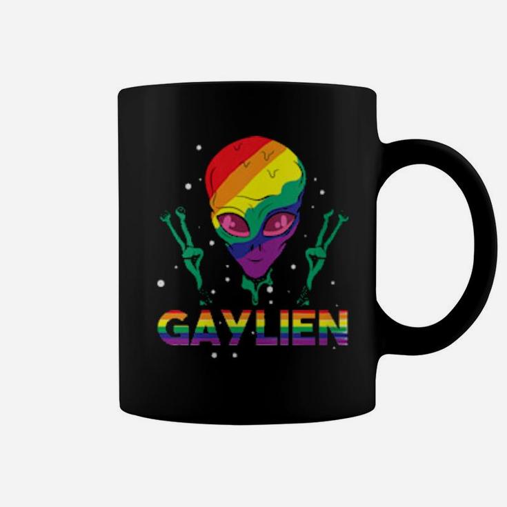 Womens Gaylien Alien Lgbt Love Rainbow Heart Flag Gay Pride Coffee Mug