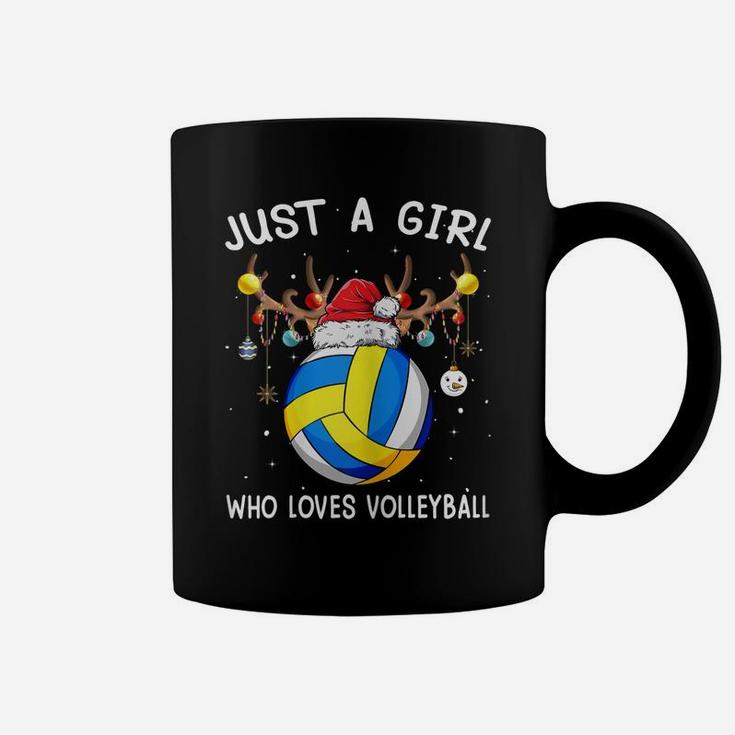 Womens Just A Girl Who Loves Volleyball Christmas Funny Santa Hat Coffee Mug