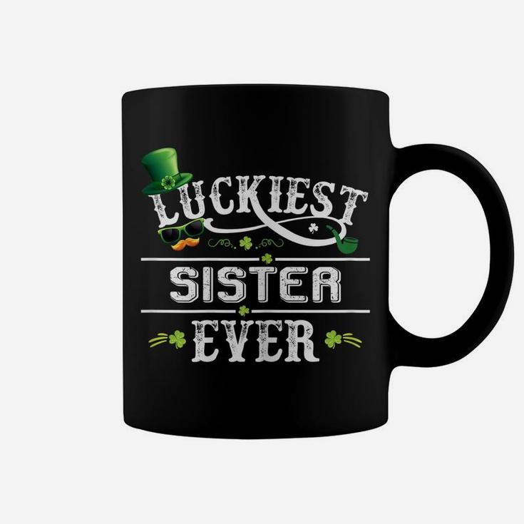 Womens Luckiest Sister Ever Shamrock Leprechaun Hat St Patrick Day Coffee Mug