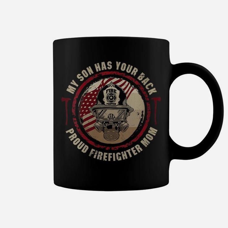 Womens My Son Has Your Back Proud Firefighter Mom Thin Red Line Coffee Mug