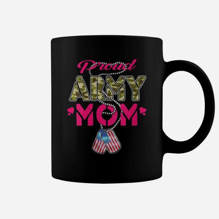 Womens Proud Army Mom Camo Us Flag Dog Tag Military Family Mother Coffee Mug