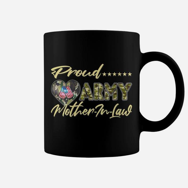 Womens Proud Army Mother-In-Law Us Flag Dog Tag Military Mom Family Coffee Mug