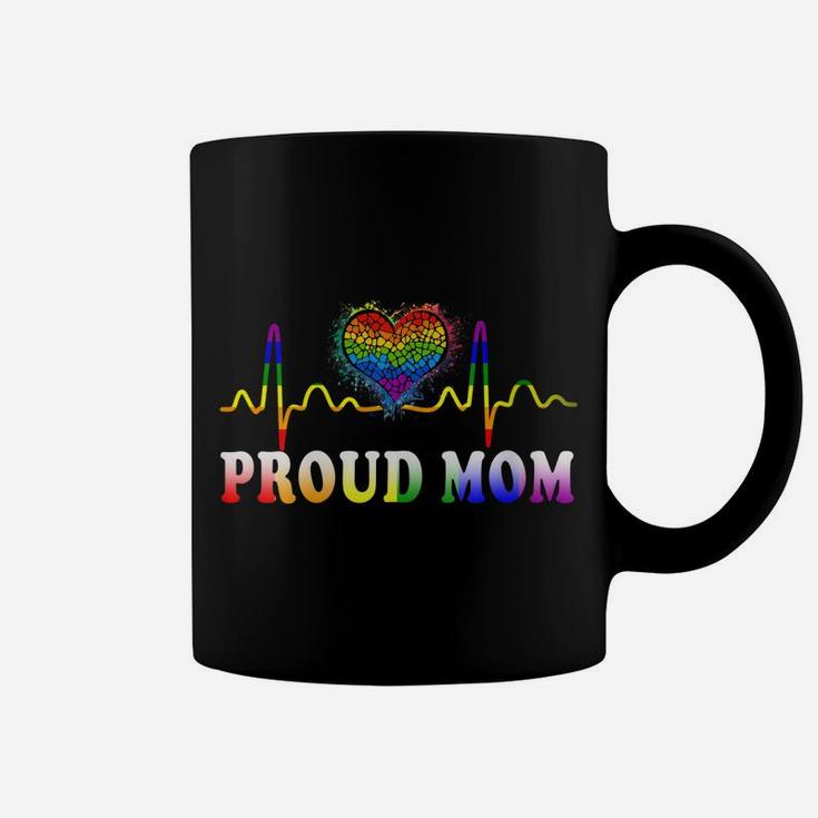 Womens Proud Mom Gay Heartbeat Pride Shirt Lgbt Gay Pride Month Coffee Mug