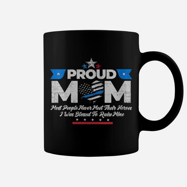 Womens Proud Mom Thin Blue Line Flag Law Enforcement Vintage Coffee Mug